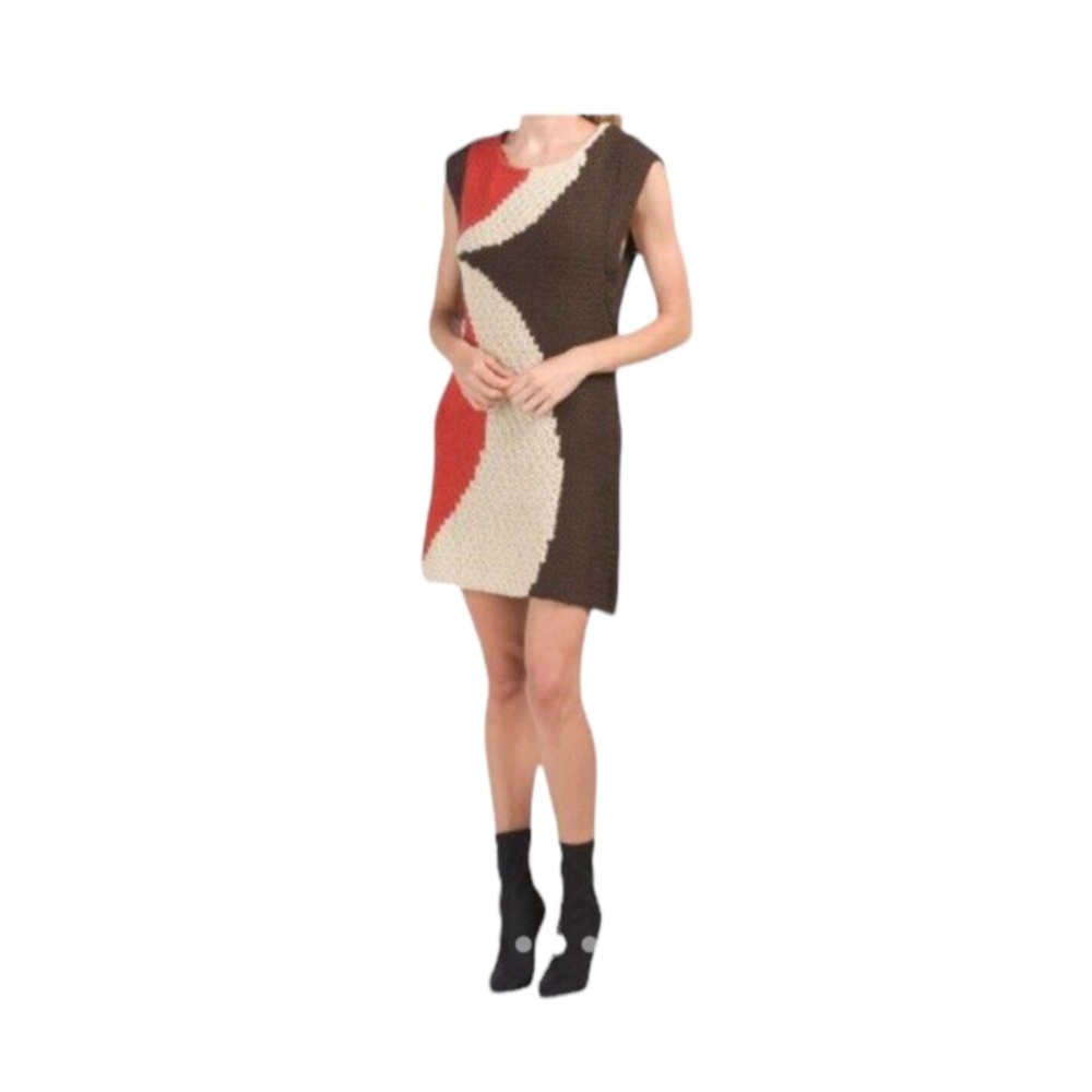 VERTIGO PARIS Chunky Crochet Knit Sweater Dress Color Block Mini NEW SIZE MEDIUM